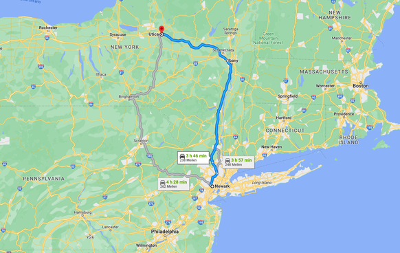 Eine Reise, die Akira Schmid regelmässig auf sich nehmen musste: Utica und Newark liegen rund 480 Kilometer auseinander.