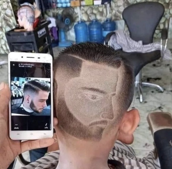 fail tuesday;  The man gets his face shaved into his haircut
