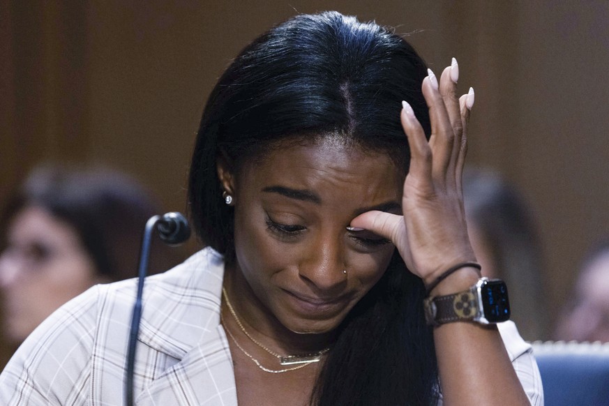 United States Olympic gymnast Simone Biles testifies during a Senate Judiciary hearing about the Inspector General's report on the FBI's handling of the Larry Nassar investigation on Capitol ...