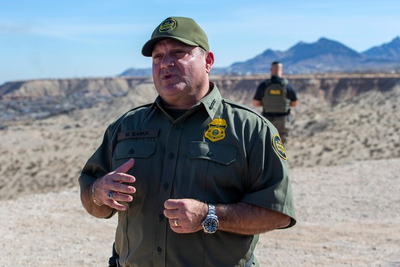 FILE - Border Patrol Chief Michael Banks speaks to reporters during the visit to the US-Mexico border by Defense Secretary Pete Hegseth in Sunland Park, N.M., Feb. 3, 2025. (AP Photo/Andres Leighton,  ...