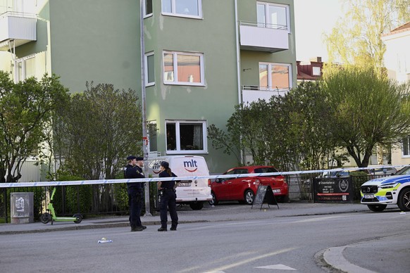 Police at the scene after a shooting incident, at Vaksala Square, in central Uppsala, Sweden, Tuesday, April 29, 2025. (Fredrik Sandberg/TT News Agency via AP)
Sweden Shooting