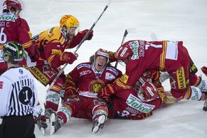 Langnau bejubelt seinen Siegtreffer in der Verlängerung.