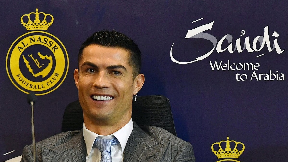 epa10387443 Portuguese soccer player Cristiano Ronaldo attends a press conference at Mrsool Park stadium, in Riyadh, Saudi Arabia, 03 January 2023. Cristiano Ronaldo will be presented at Mrsool Park s ...