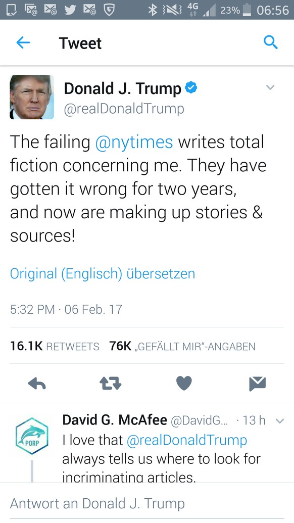 Trumps Stab hÃ¤lt Sitzung in dunklem Zimmer ab â der Grund dafÃ¼r ist lÃ¤cherlich
&quot;The failing @nytimes writes total fiction concerning me. They have gotten it wrong for two years, and now are  ...