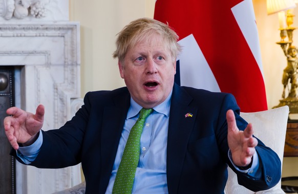 epa09826686 Britain&#039;s Prime Minister Boris Johnson reacts during a bilateral meeting with Sweden&#039;s Prime Minister Andersson at number 10 Downing Street in London, Britain, 15 March 2022. And ...