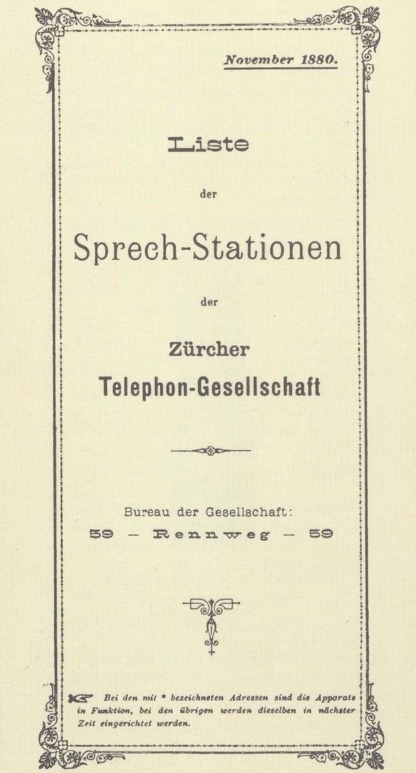 Telefonbuch der Zürcher Telephon-Gesellschaft von 188o.
https://data.ptt-archiv.ch/archive/record/203934