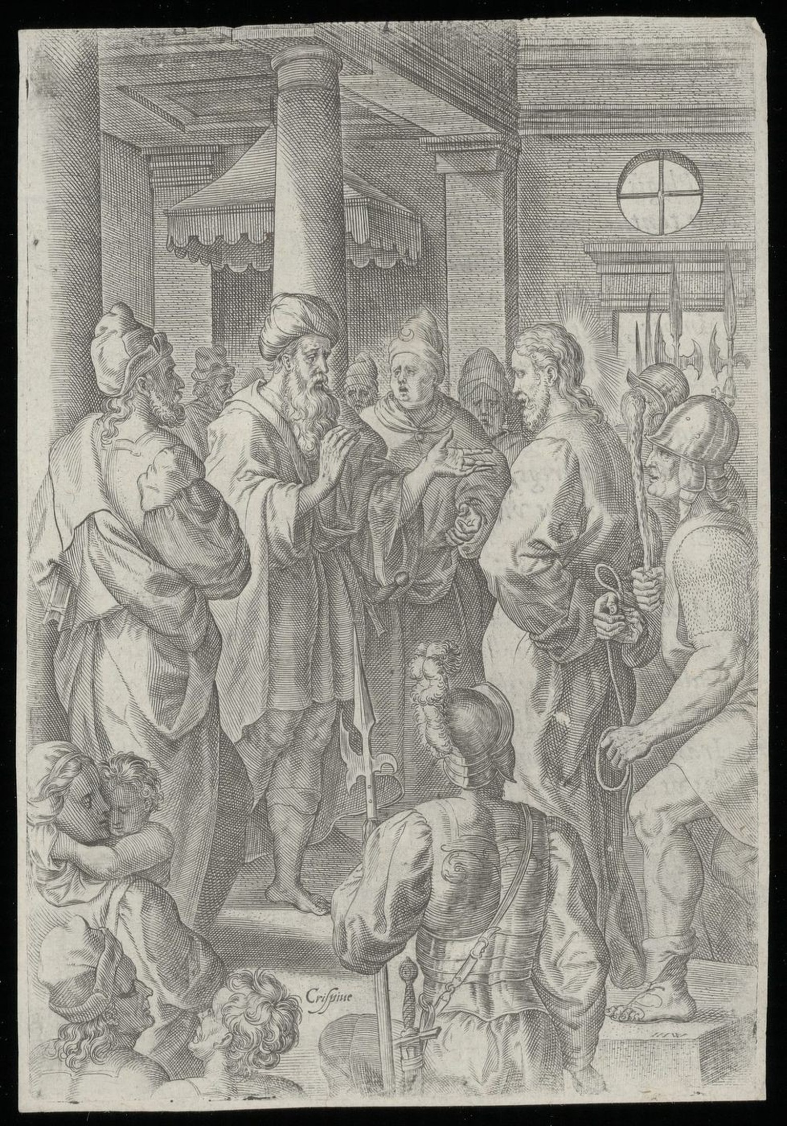 Print of Christus with Pontius Pilate. Made in the 16th century. Unknown author.