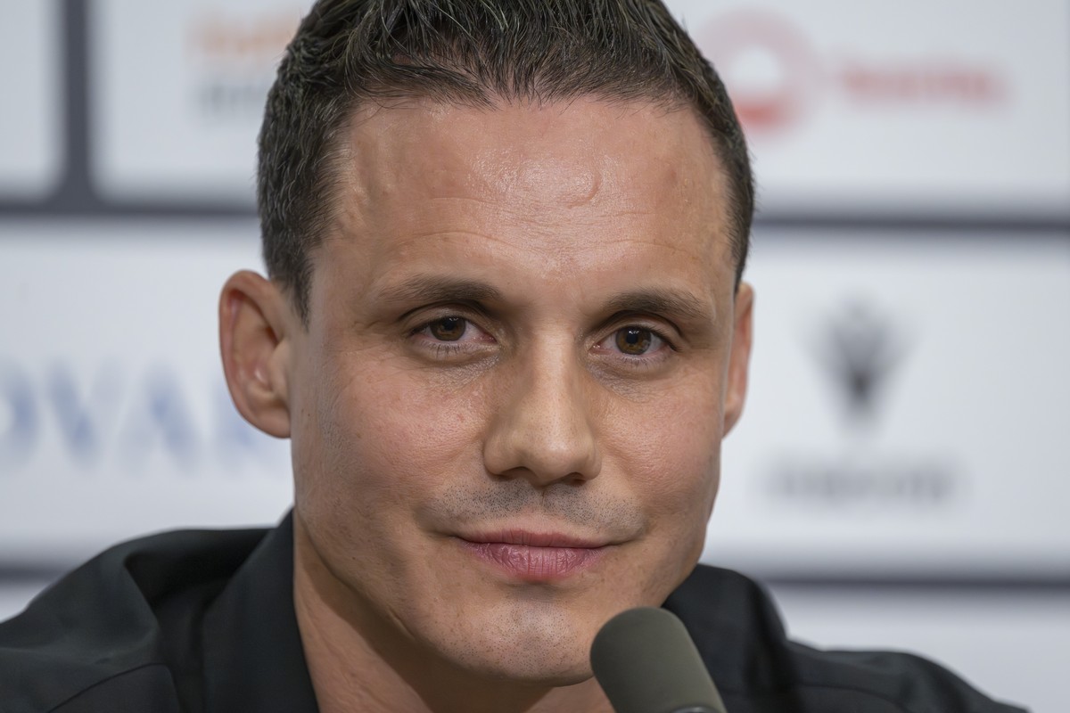 Praesident David Degen an einer Pressekonferenz des FC Basel 1893 in Basel, am Donnerstag, 22. Mai 2025. (KEYSTONE/Georgios Kefalas)