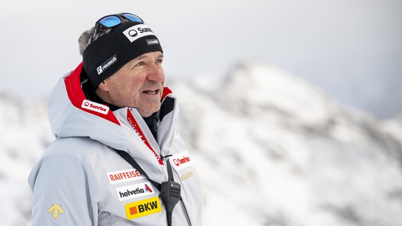 Beat Tschuor, head coach of women's ski team of Switzerland looks on during the first run of the Womens Giant Slalom race of the FIS Alpine Ski World Cup season opener on the Rettenbach glacier, ...