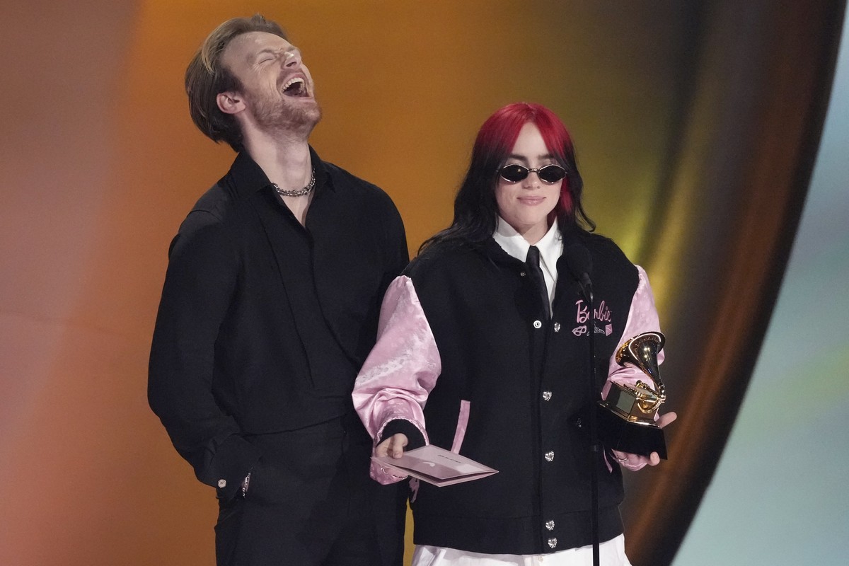 Finneas, left, and Billie Eilish accept the award for song of the year for "What Was I Made For?" during the 66th annual Grammy Awards on Sunday, Feb. 4, 2024, in Los Angeles. (AP Photo/Chri ...