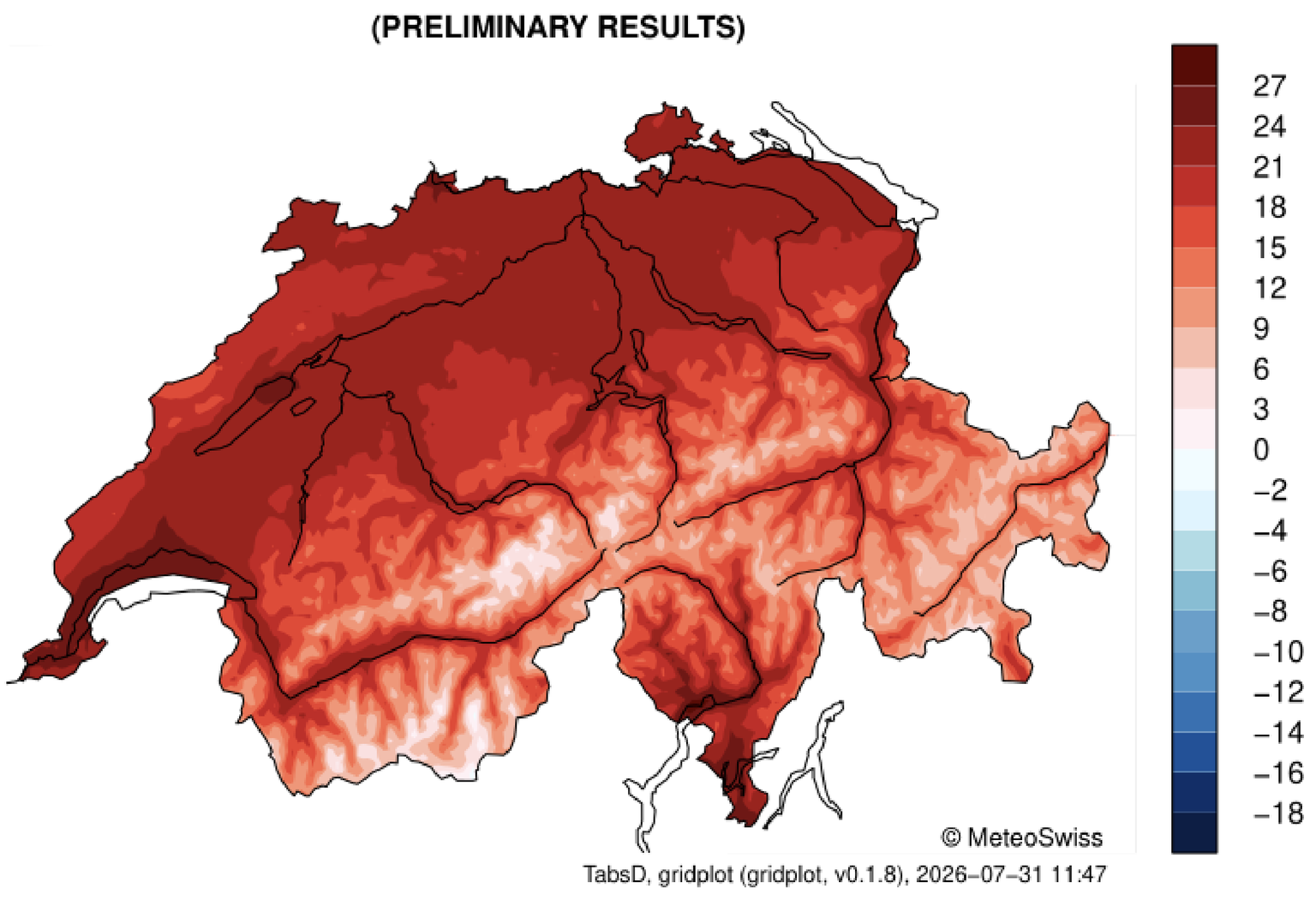 Die Durchschnittstemperatur im Juli 2026 gemäss Meteoschweiz. Vorläufige Resultate. Klimabulletin Juli 2026. 

https://www.meteoschweiz.admin.ch/dam/jcr%3A3ac23976-0657-4cb5-af1e-8129be6fe27e/bulletin ...