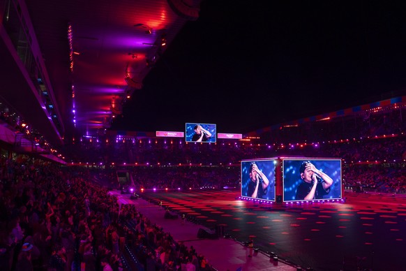 KEYPIX - A general view while the winner is announced in the Arena Plus a public viewing in St. Jakob Park, during the grand-final at the 69th Eurovision Song Contest in Basel, Switzerland, on Saturda ...