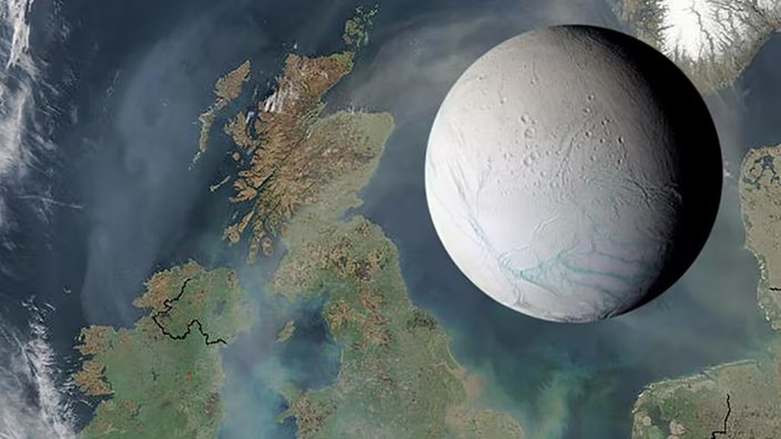 Der Saturnmond Enceladus ist kleiner als der Erdmond. Er hätte zwischen Norwegen und Grossbritannien Platz