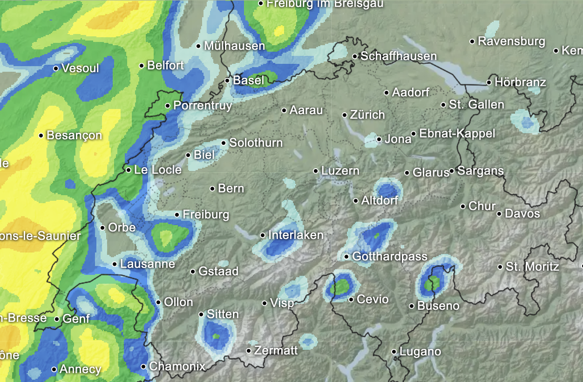 Von Westen her zieht am 11. März 2026 eine Regenfront über die Schweiz.