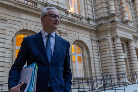 epa11706720 French former Minister of the Economy, Finance, Industrial, and Digital Sovereignty Bruno Le Maire arrives for his hearing at the Senate Finance Commission on the deterioration of French p ...
