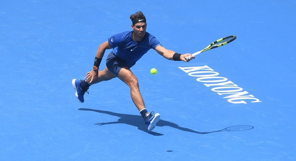 epa06426047 Rafael Nadal of Spain in action against Richard Gasquet of France during match two of the Kooyong Classic at Kooyong Lawn Tennis Club in Melbourne, Victoria, Australia, 09 January 2018. EP ...