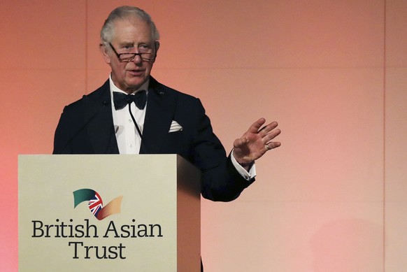 Britain&#039;s Prince Charles speaks at a reception to celebrate the British Asian Trust at The British Museum in London, Wednesday, Feb. 9, 2022. Royal officials say Britain