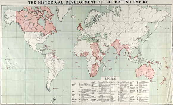 Ausdehnung des Britischen Weltreichs um 1915.&nbsp;
