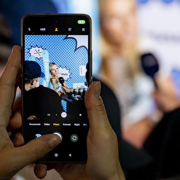 Skiracer Lara Gut-Behrami of Switzerland speaks during a press conference at the FIS Alpine Skiing World Cup season opener, in Soelden, Austria, Thursday, October 24, 2024. (KEYSTONE/Jean-Christophe B ...