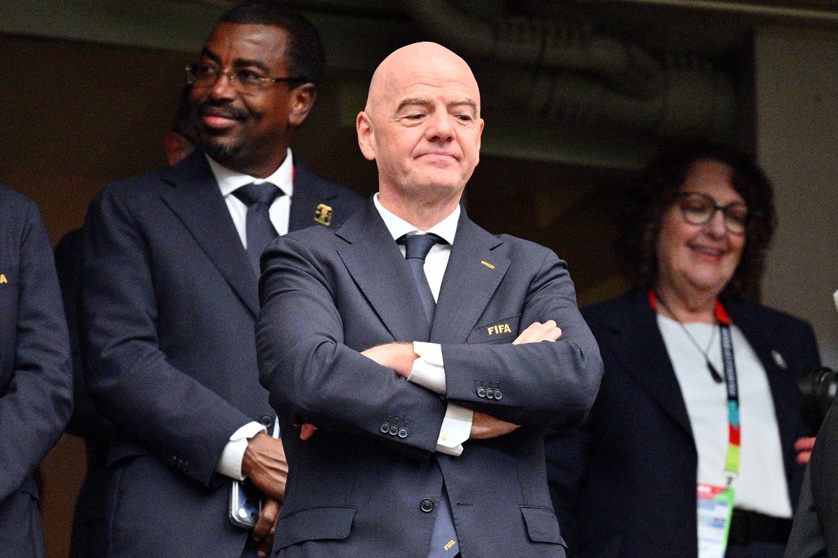 epa13086588 FIFA President Gianni Infantino during the FIFA World Cup 2026 Round of 16 match Canada against Morocco, in Houston, USA, 04 July 2026. EPA/SAM WASSON