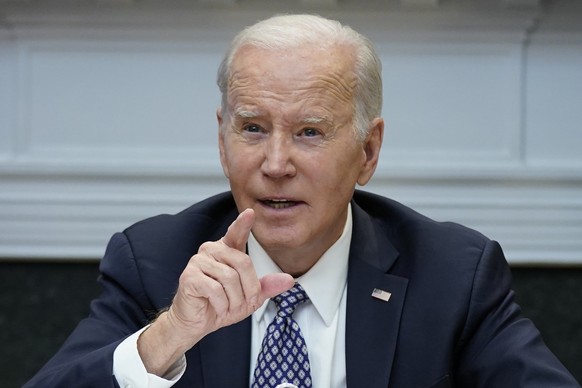 FILE - President Joe Biden speaks during a meeting with his &quot;Investing in America Cabinet,&quot; in the Roosevelt Room of the White House, Friday, May 5, 2023, in Washington. For Biden, the past  ...