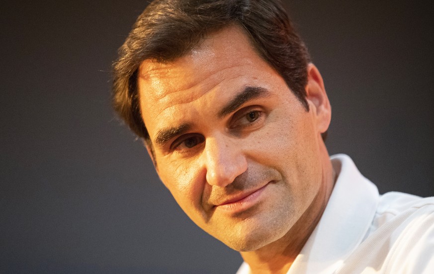 epa08195186 Roger Federer of Switzerland attends a press conference after arriving at Cape Town International Airport, South Africa, 05 February 2020. Roger Federer will play Rafael Nadal in the Match ...