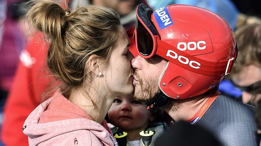 Bode Miller am Weltcupfinal 2014 in der Lenzerheide mit Ehefrau Morgen und Söhnchen Nate.