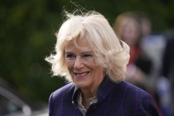 FILE - Britain&#039;s Camilla, Duchess of Cornwall arrives for a visit to the Thames Valley Partnership charity, which works to protect and support victims of crime and to support offenders and their  ...