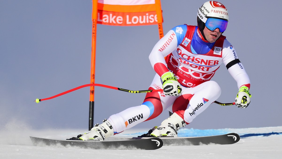 Beat Feuz, of Switzerland, skis down the course during the men's World Cup downhill ski race in Lake Louise, Alberta, Saturday, Nov. 24, 2018. (Crank Gunn/The Canadian Press via AP)