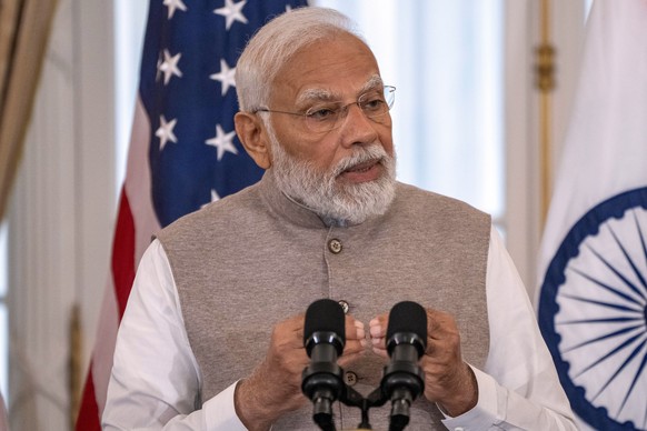 India&#039;s Prime Minister Narendra Modi speaks during a State Visit Luncheon at the State Department, Friday, June 23, 2023, in Washington. (AP Photo/Jacquelyn Martin)
Narendra Modi