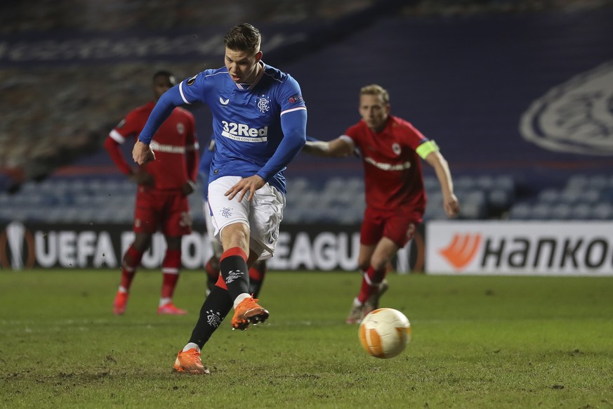 Cedric Itten kommt bei den Glasgow Rangers auf sechs Saisontore. Hier trifft er in der Europa League gegen Antwerpen.