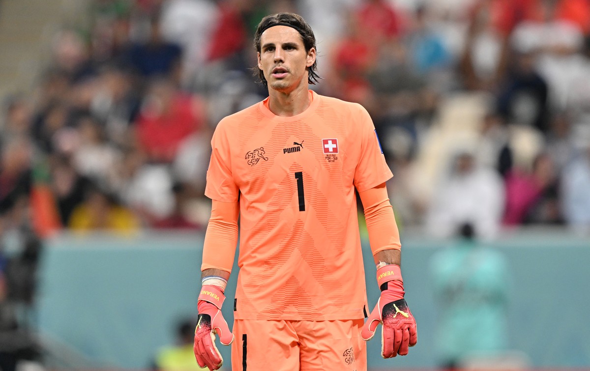 epa10352694 Goalkeeper Yann Sommer of Switzerland reacts during the FIFA World Cup 2022 round of 16 soccer match between Portugal and Switzerland at Lusail Stadium in Lusail, Qatar, 06 December 2022.  ...