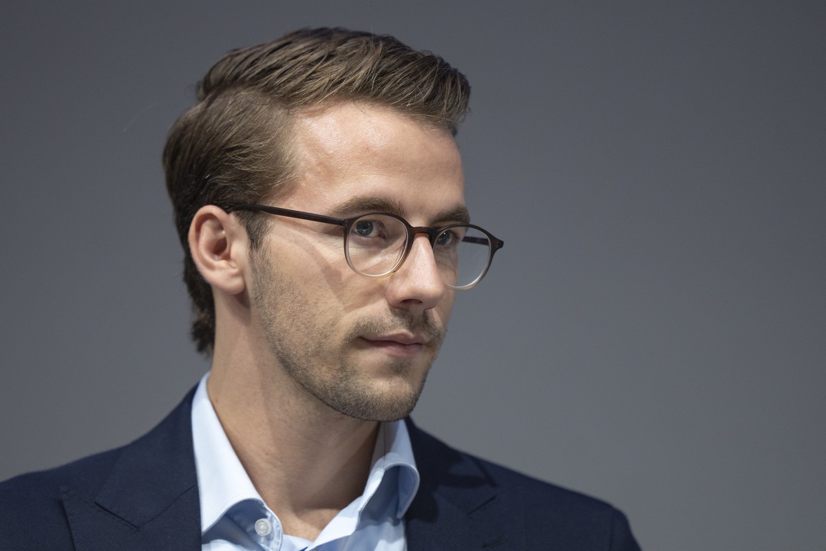 Nationarat Andri Silberschmidt am Parteitag der FDP Kanton Zuerich, am Samstag, 14. September 2024 im Careum Auditorium in Zuerich. (KEYSTONE/Til Buergy)