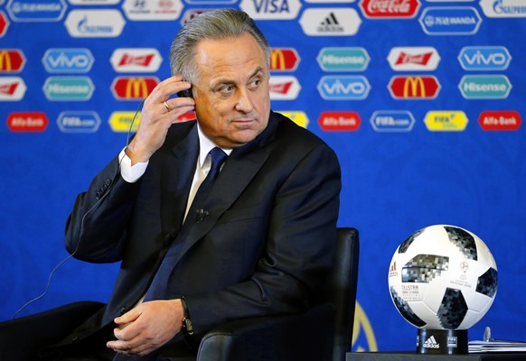 epa06360895 Russia&#039;s deputy prime minister Vitaly Mutko attends a press conference before the Final Draw of the FIFA World Cup 2018 at the State Kremlin Palace in Moscow, Russia, 01 December 2017 ...