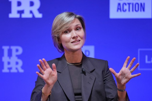 Iceland Prime Minister Kristrún Mjöll Frostadóttir gestures as she speaks during the Progress Global Action Summit, in London, Friday, Sept. 26, 2025. (AP Photo/Kin Cheung)
Britain Global Action Summi ...