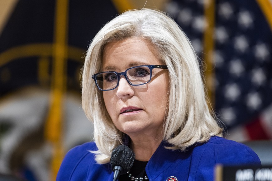 epa09533272 Republican Representative from Wyoming Liz Cheney, along with members of the House select committee investigating the January 6 attack prepare to recommend citing Steve Bannon for criminal ...