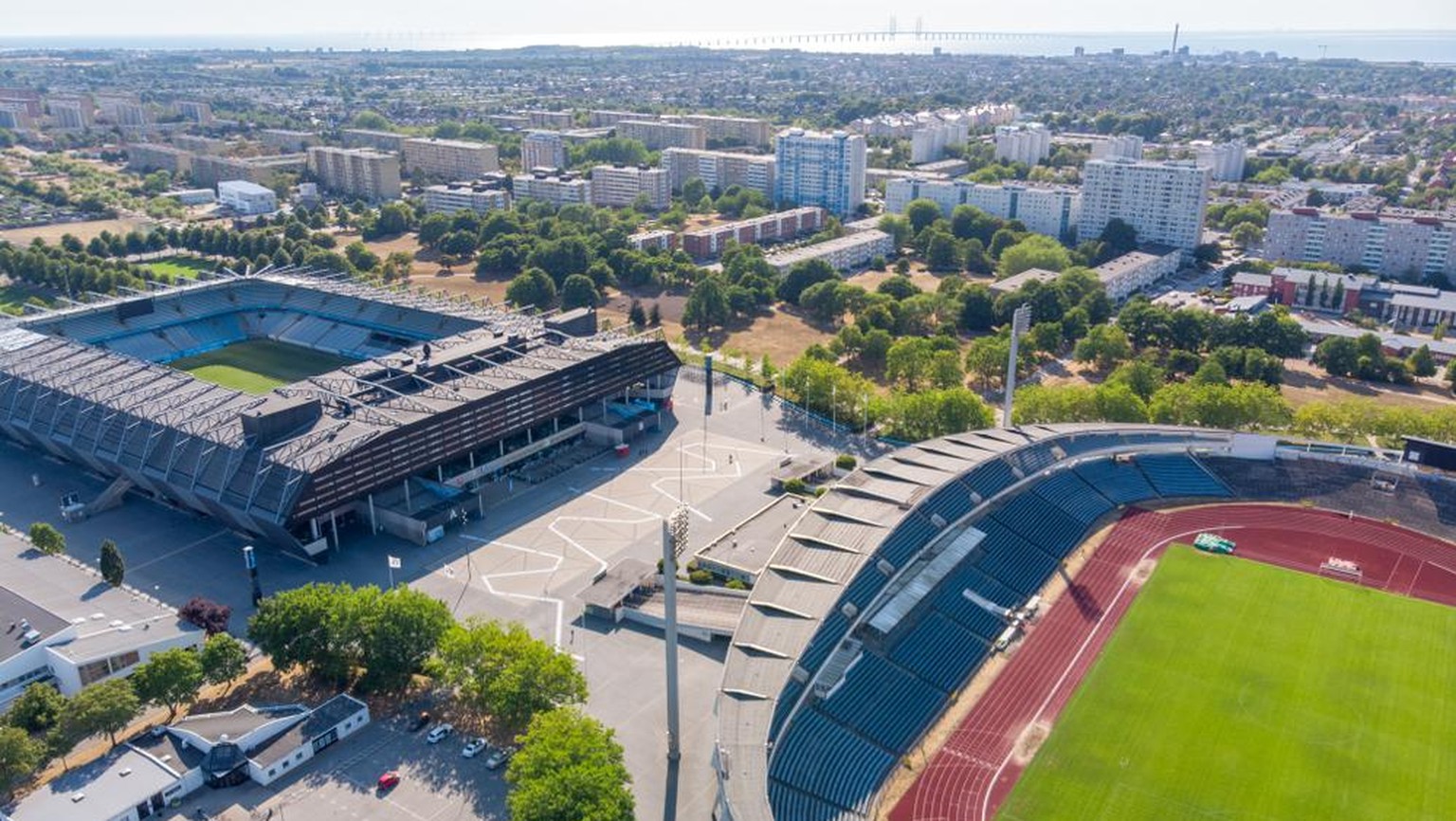 Old and new soccer stadium in Malmö, Sweden