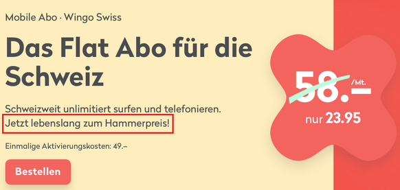 «Jetzt lebenslang zum Hammerpreis!», schrieb Wingo im Mai 2023.