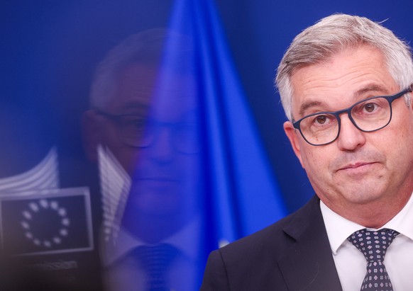 epa12518682 European Commissioner for Internal Affairs and Migration Magnus Brunner gives a press conference to present on the first Annual Migration Management Cycle under the Pact on Migration and A ...