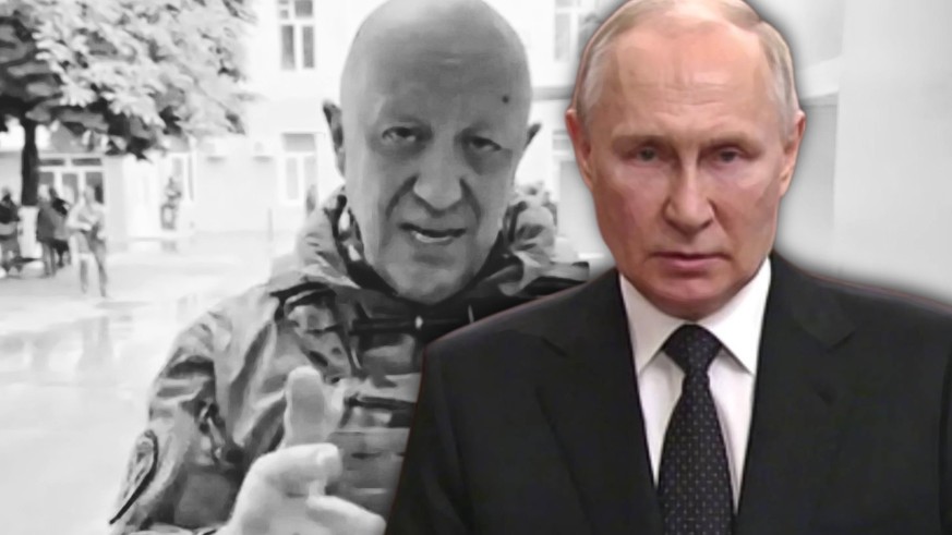 Prigoschin und Wladimir Putin in einer halben Montage.