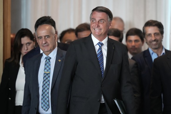 Brazilian President Jair Bolsonaro arrives to speak from his official residence of Alvorada Palace in Brasilia, Brazil, Tuesday, Nov. 1, 2022, the leader&#039;s first public comments since losing the  ...