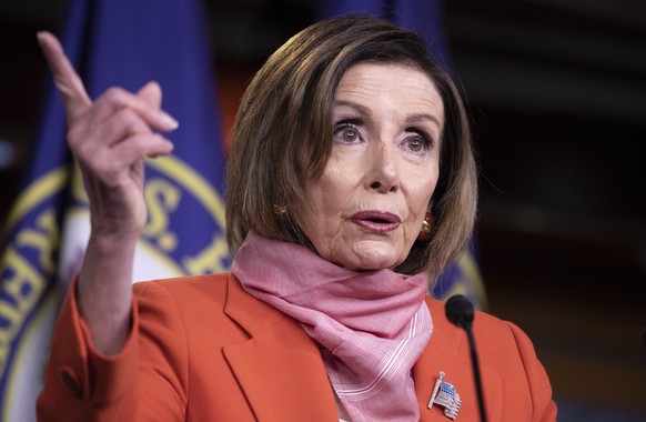 epa08382535 US Speaker of the House Nancy Pelosi holds a news conference on Capitol Hill in Washington, DC, USA, 24 April 2020. Pelosi held the news conference as US President was scheduled to sign th ...