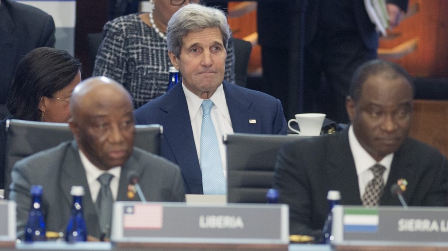US-Aussenminister&nbsp;John Kerry und liberianischer Vizepräsident Boakai (links) und Sierra Leones Aussenminister Kamara (rechts) beim «Investing in Africa's Future»-Treffen.