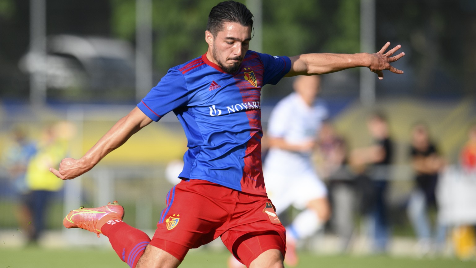 Basel&#039;s Matias Palacios during a friendly soccer match as part of the Festival de Football des Alpes between FC Basel 1893 of Switzerland and FC Dynamo Kiev of Ukraine, at the Copet Stadium, in V ...