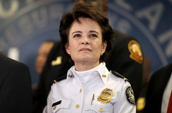 FILE - In this Thursday, Jan. 4, 2018, file photo, Atlanta Police Chief Erika Shields attends a news conference in Atlanta. On Saturday, June 13, 2020, Atlanta Mayor Keisha Lance Bottoms announced tha ...