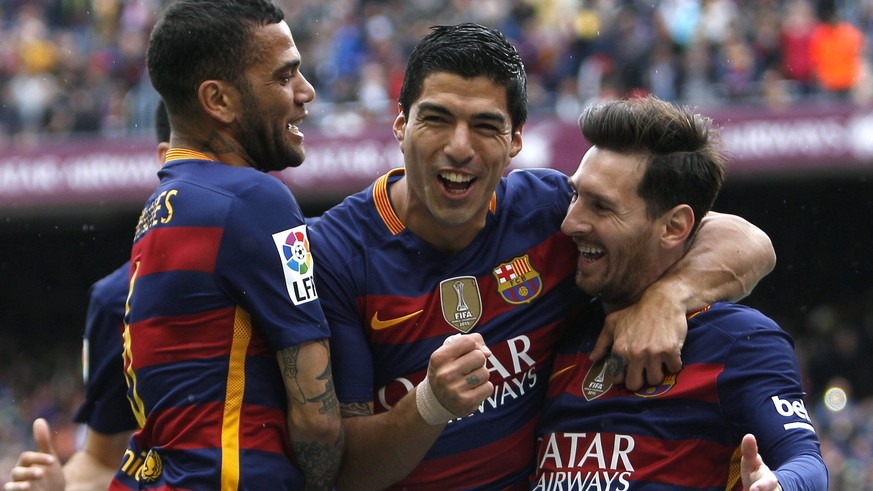 Barça-Jubel: Alves, Suarez und Messi (von links) bleiben Tabellenführer.