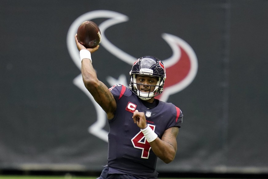 FILE - In this Dec. 27, 2020, file photo, Houston Texans quarterback Deshaun Watson throws a pass during an NFL football game against the Cincinnati Bengals in Houston. On Friday, April 9, 2021, a jud ...