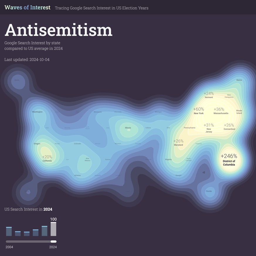 Google Trends US-Wahlen Themen in den US-Staaten Trump Harris 2024 Antisemitismus