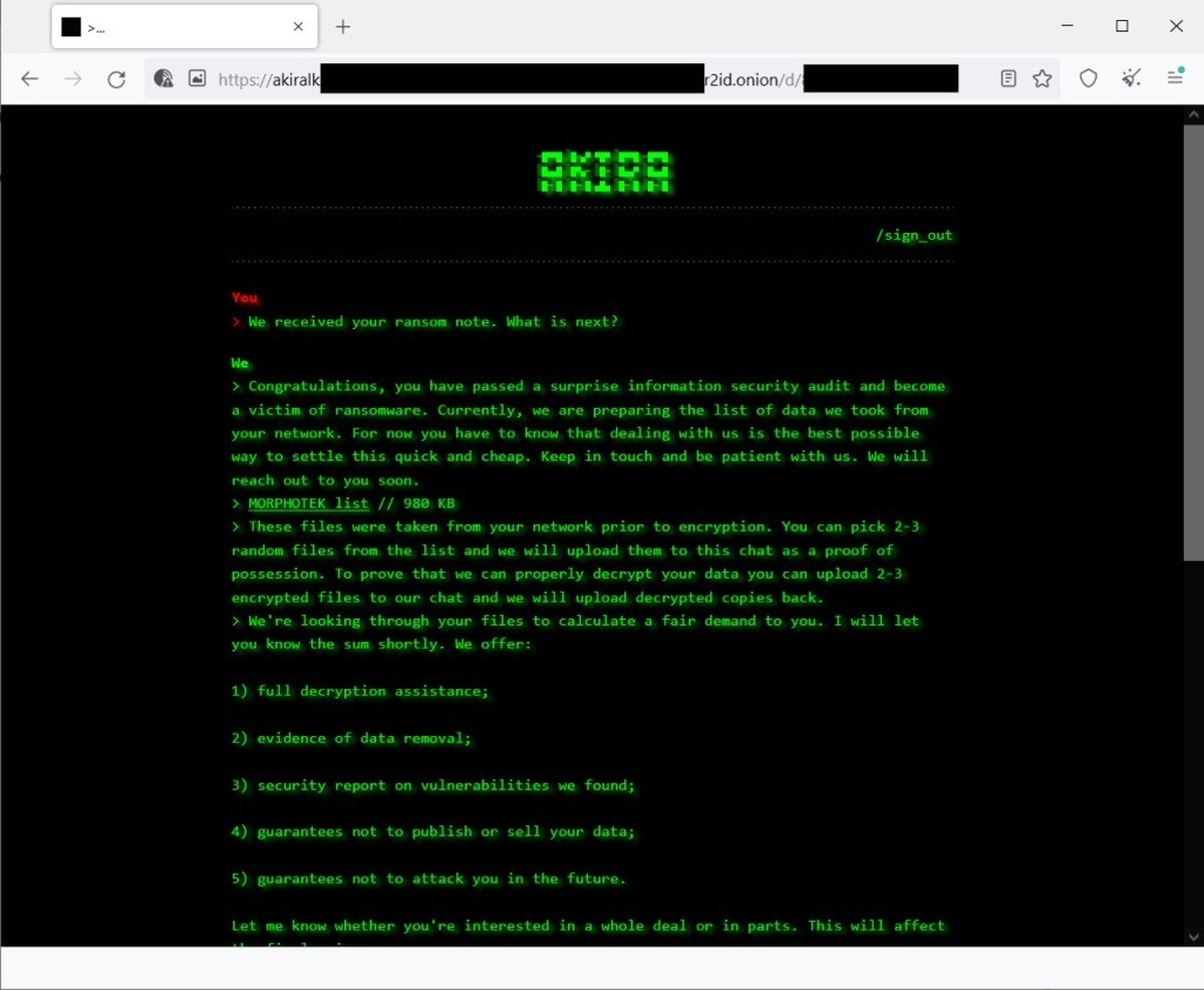 Le ransomware ajoute l'extension .akira aux fichiers cryptés et dépose une note de rançon nommée akira_readme.txt dans chaque dossier.