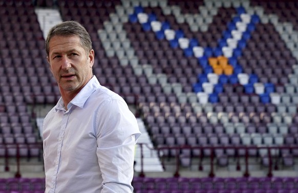 FC Zurich manager Franco Foda arrives ahead of the UEFA Europa League play off match at Tynecastle, Edinburgh, Thursday Aug. 25, 2022. (Andrew Milligan/PA via AP)